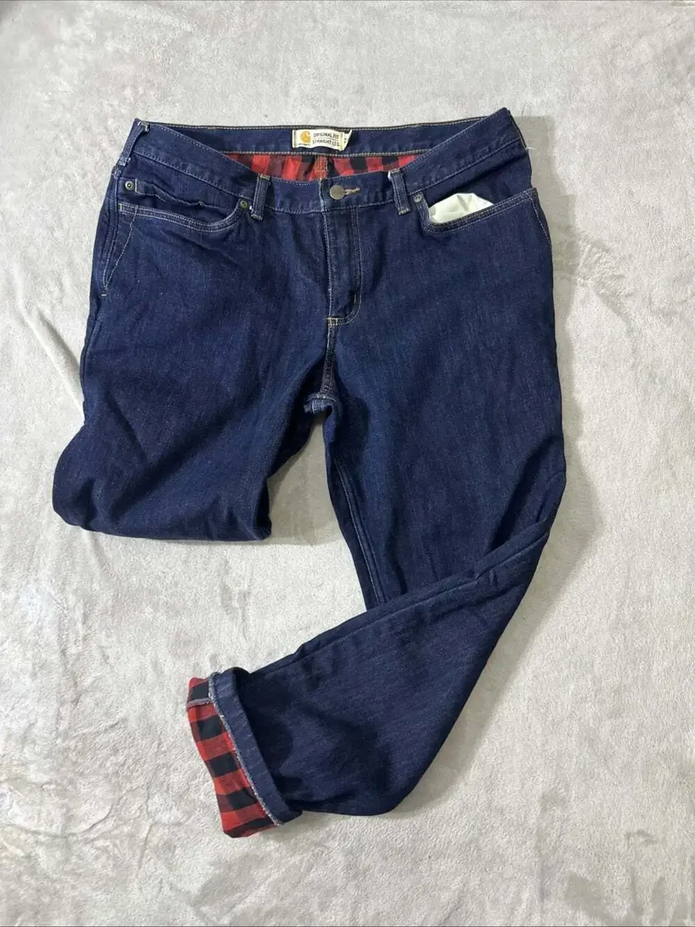 Carhartt Original Fit Flannel Lined Straight Leg Jeans Women’s 14R Dark Wash